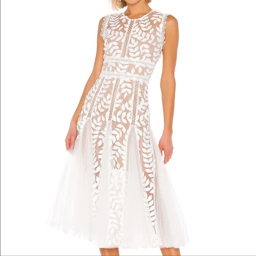 Bronx and Banco white lace & floral midi dress